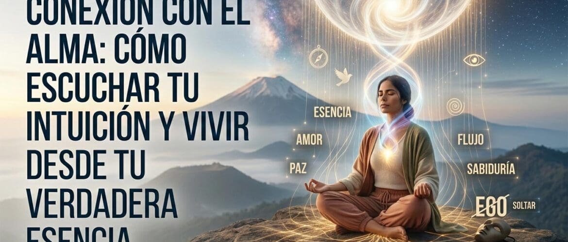 Ilustración conceptual de una figura humana luminosa y etérea, conectada a un gran faro de luz interior y a un cielo cósmico, representando el alma, la intuición y la esencia